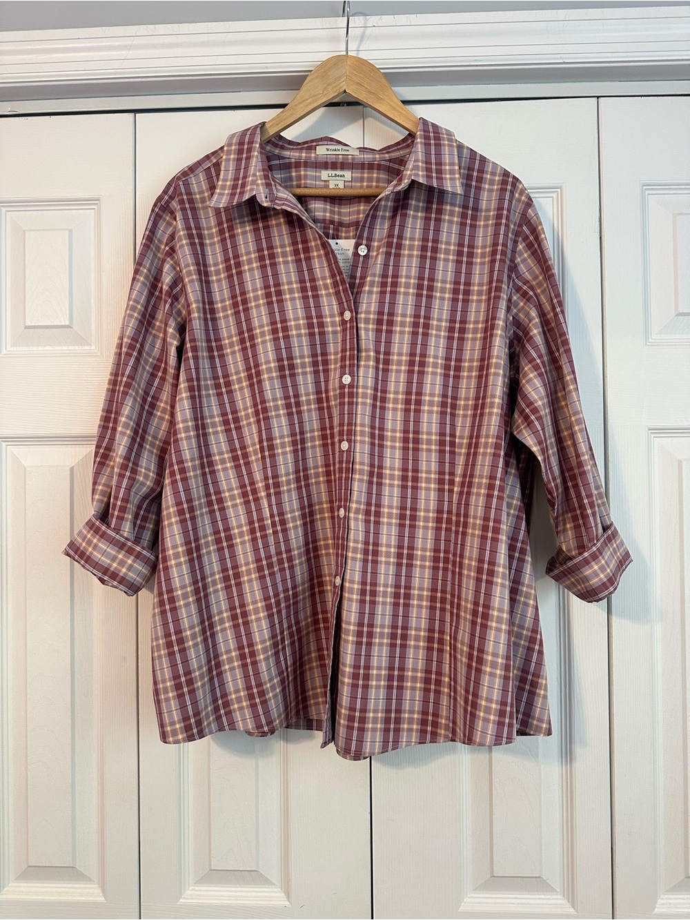 NWT Wrinkle Free Cotton L.L. Bean Women’s Plaid Button-Down Shirt, 3X
